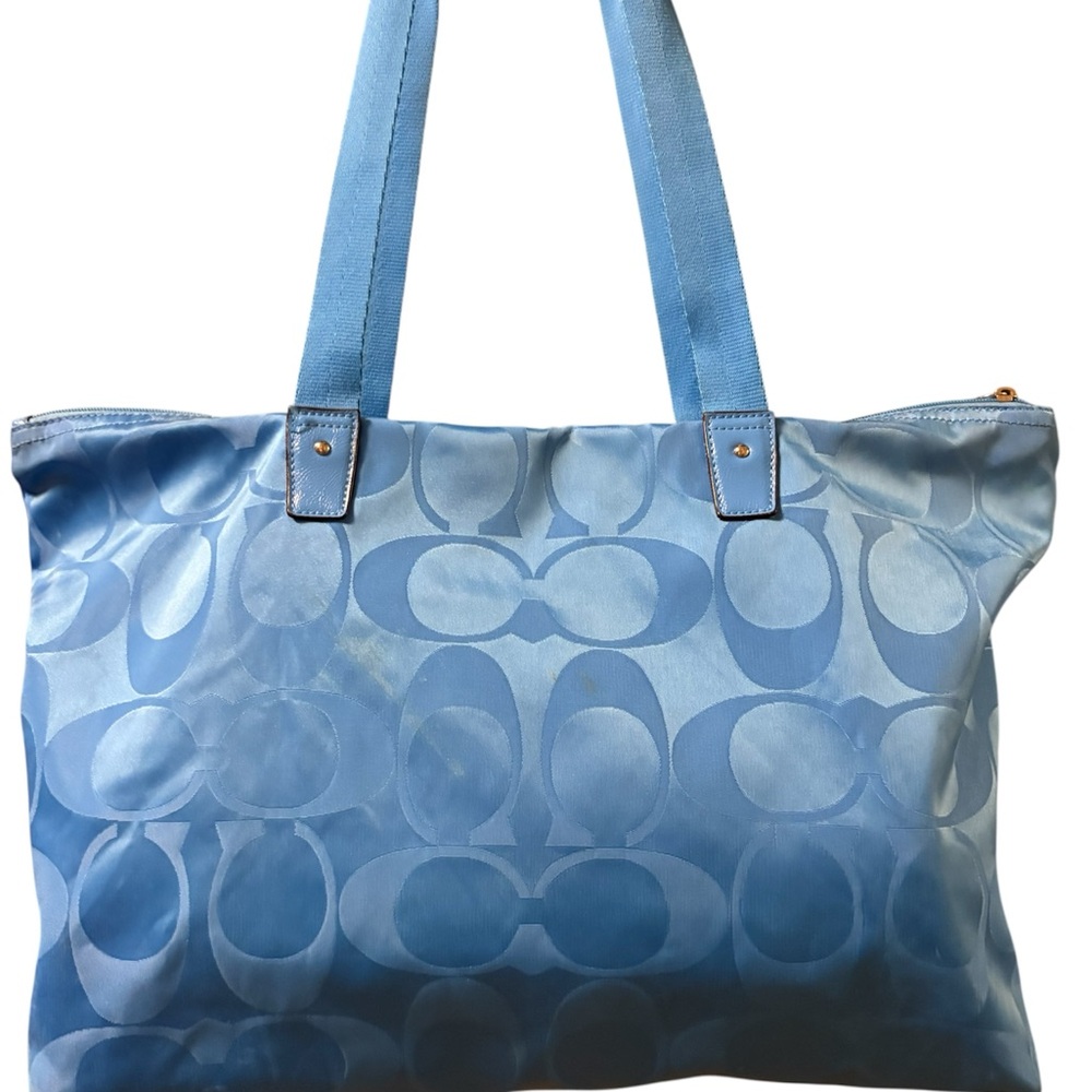 Coach Light Blue Signature Weekender Tote